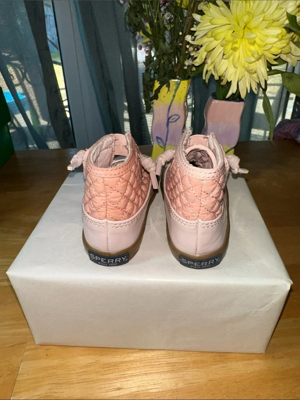 🤩Sperry Kids Pink Quilted Lace-Up Duck Boots. 🎁3